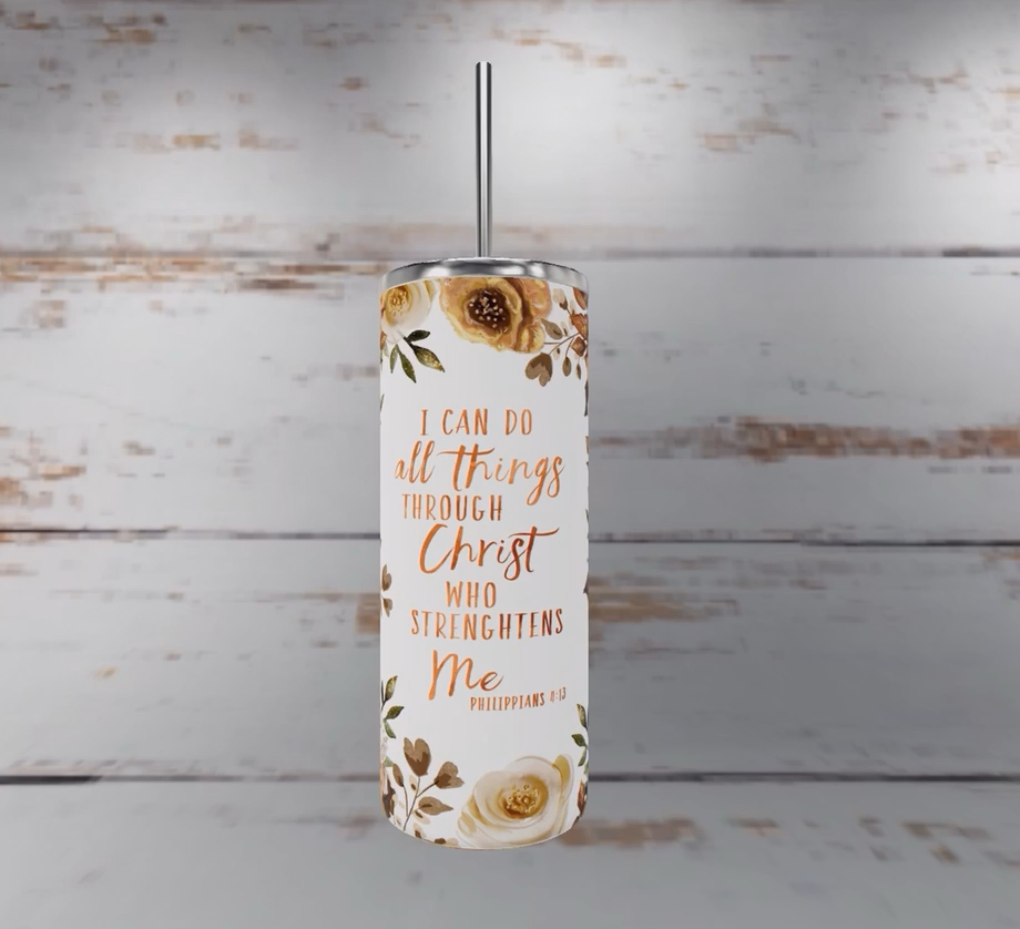 20 oz Tumbler with Metal Straw, Jesus Floral Design, Custom Christian Gift