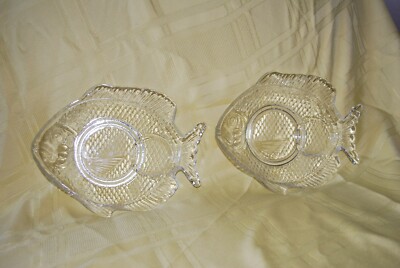 Shrimp Cocktail Fish Plates (2), glass, appetizer, no chips or scratches