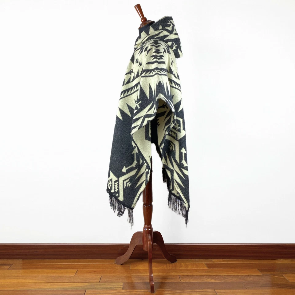 Alpaca wool Mens Unisex Hooded Poncho Aztec all seasons boho hippie Halloween - Image 4 of 4