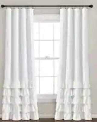 Lush Décor Allison Ruffle Curtain White Curtain Panels (2)  Blackout Fully Lined