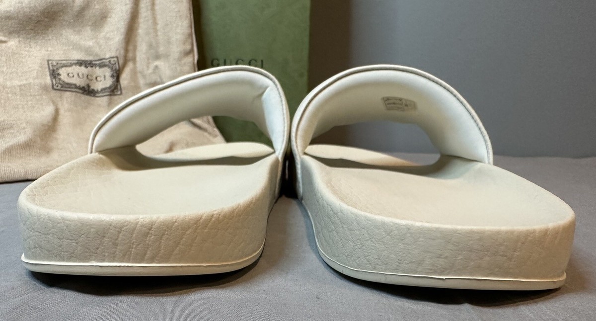 Gucci Rainbow Pursuit White Leather Slide Sandals Women's