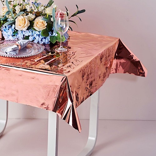 Rose Gold 50x50" SQUARE Metallic Disposable Plastic TABLECLOTH Wedding Linens - Picture 4 of 7