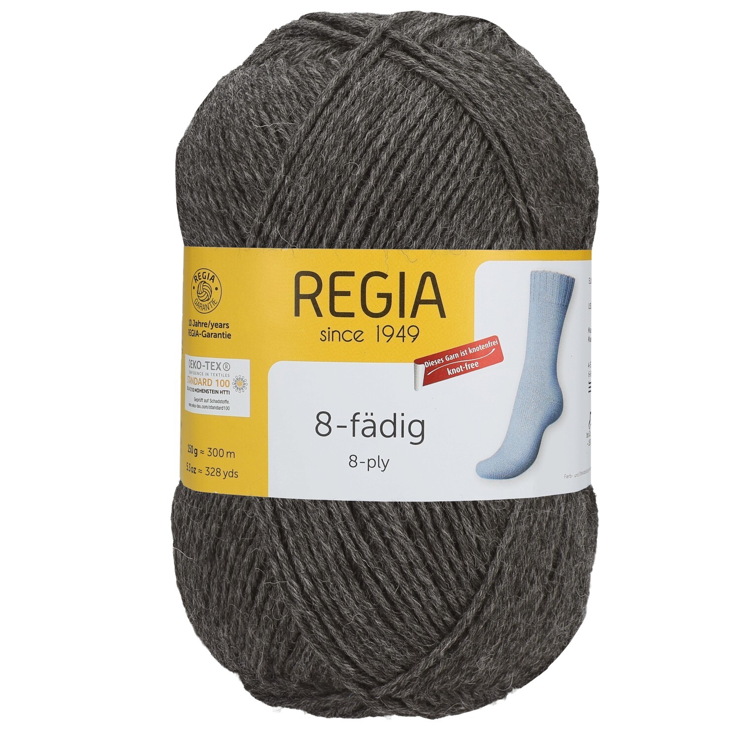 8-PLY UNI By REGIA - MEDIUM GRAY MELANGE (00044) - 150 G / Approx. 300 M Wool