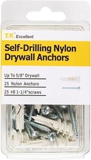 Plasterboard Fixings Nylon Self Drill Fixing Plug with Screws Pack of 25 Strong