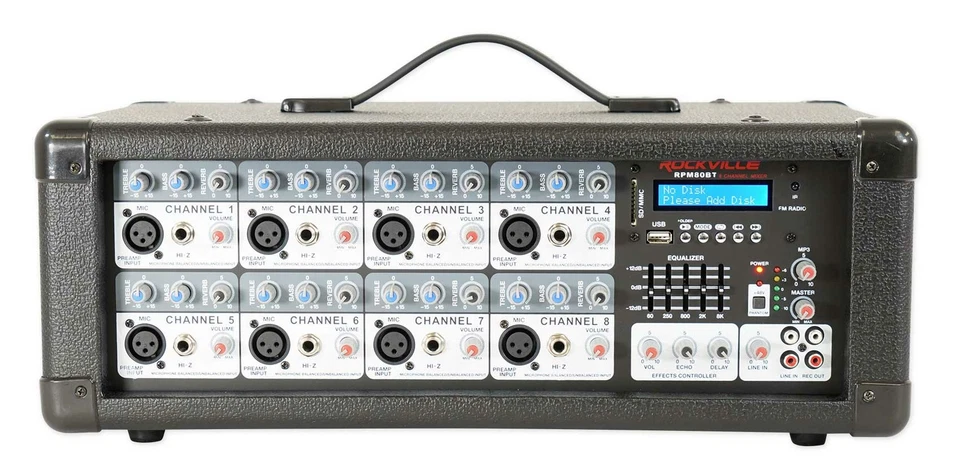 Rockville RPM80BT 2400w Powered 8 Channel Mixer/Amplifier w/Bluetooth/EQ/Effects - Image 2 of 4