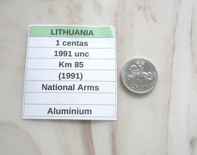 LITHUANIA, 1 centas, 1991 unc, Km 85 (1991), National Arms