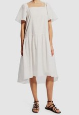  395 Theory Women's White Tiered Cotton Blend Midi Dress Size Small