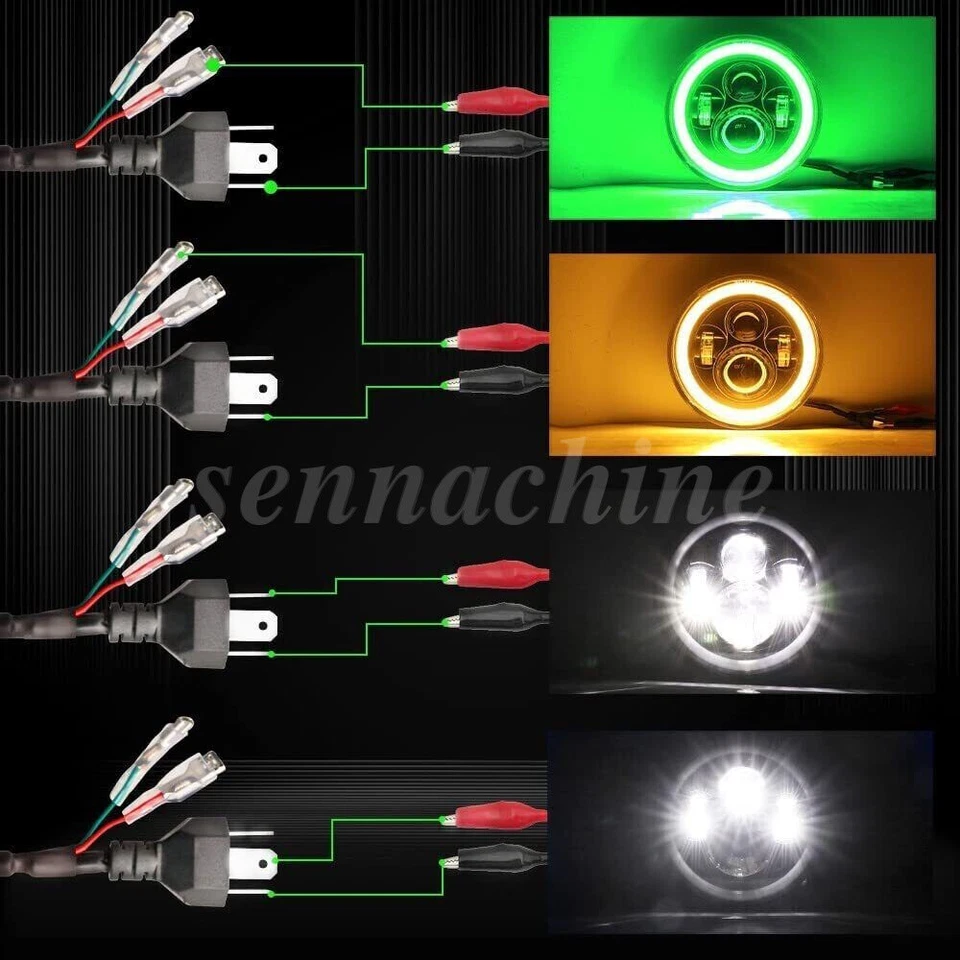2x7" inch Round LED Headlights Green Halo DRL Beam for Jeep Wrangler JK LJ TJ CJ - Изображение 3 из 4