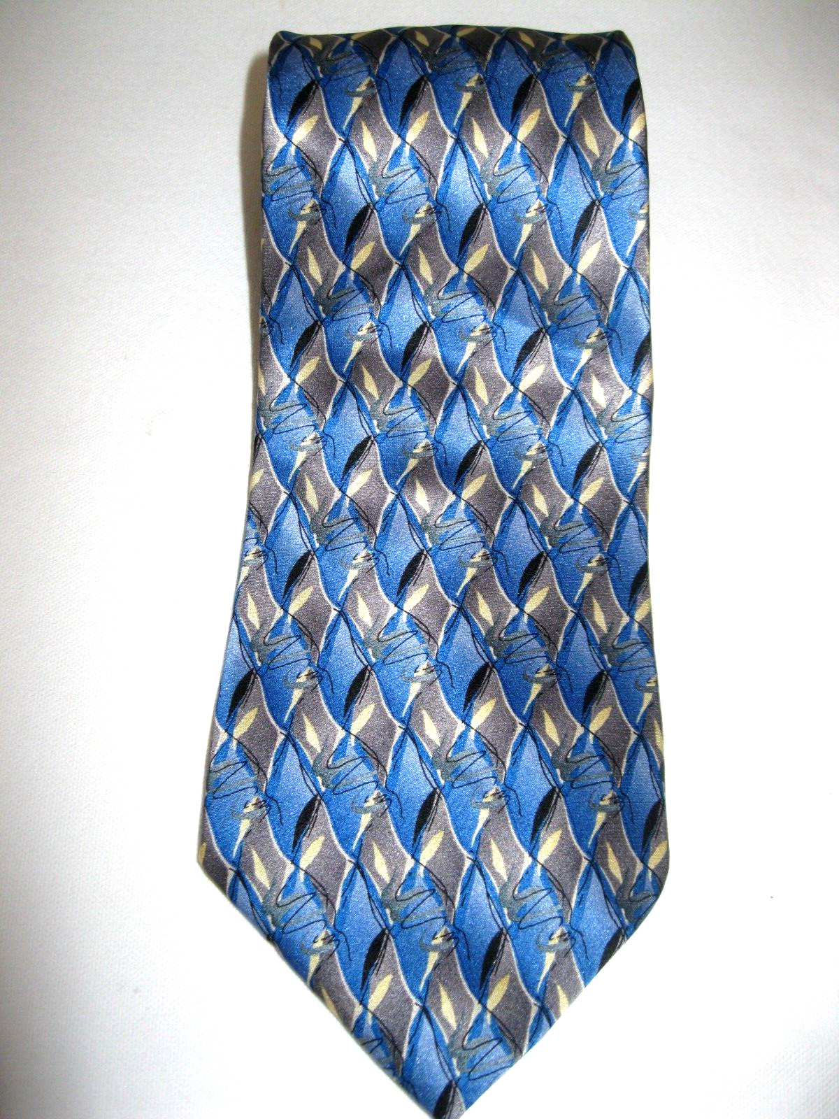 Murano Necktie Men's Extra Long Blue Gray Black Cream Silk Tie Stunning pattern