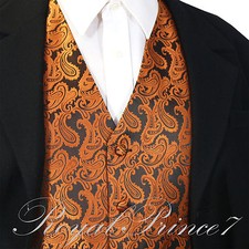 Rust Orange Paisley Formal Tuxedo Suit Dress Vest Waistcoat Wedding Party Prom