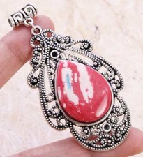 Red Mosaic 925 Silver Plated Handmade Pendant of 2.6"