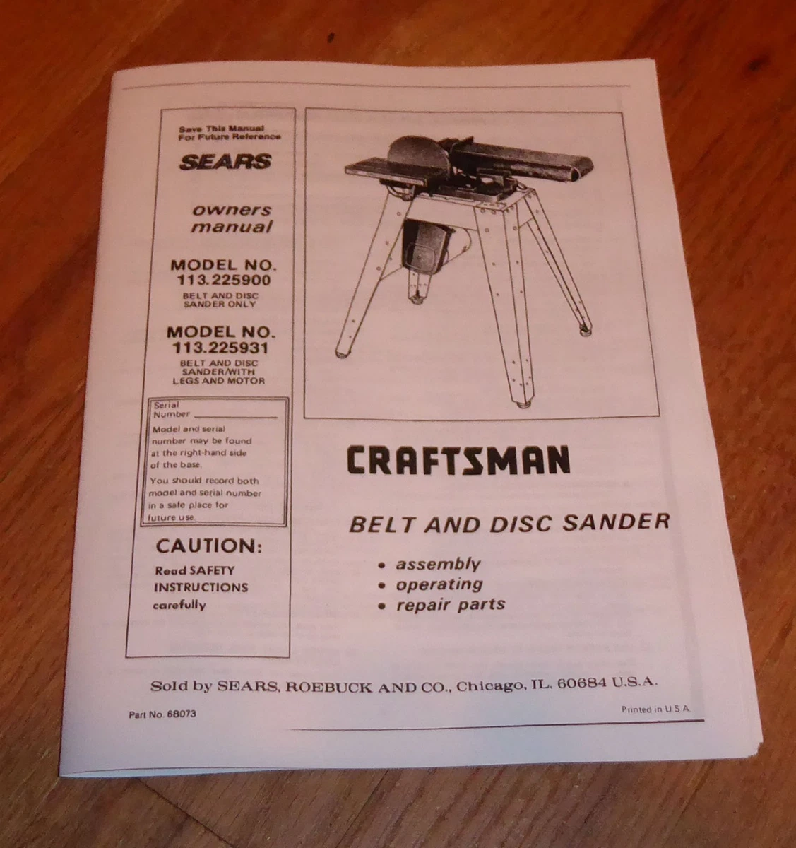 Craftsman 113225930 User Manual SEARS BELT AND DISC SANDER