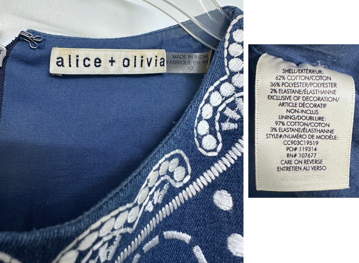 Alice + Olivia Rapunzel Mini Dress Embroidered Blue Denim