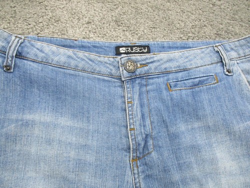 Rusty Denim Shorts 12 L4 Cut Off Frayed Pockets Zip Blue Stretch - Picture 2 of 20