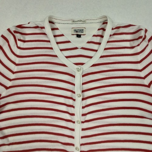 Tommy-Hilfiger-Denim Mujer Cárdigan Talla M Blanco Rojo Tejido de Algodón Jersey - Imagen 3 de 12