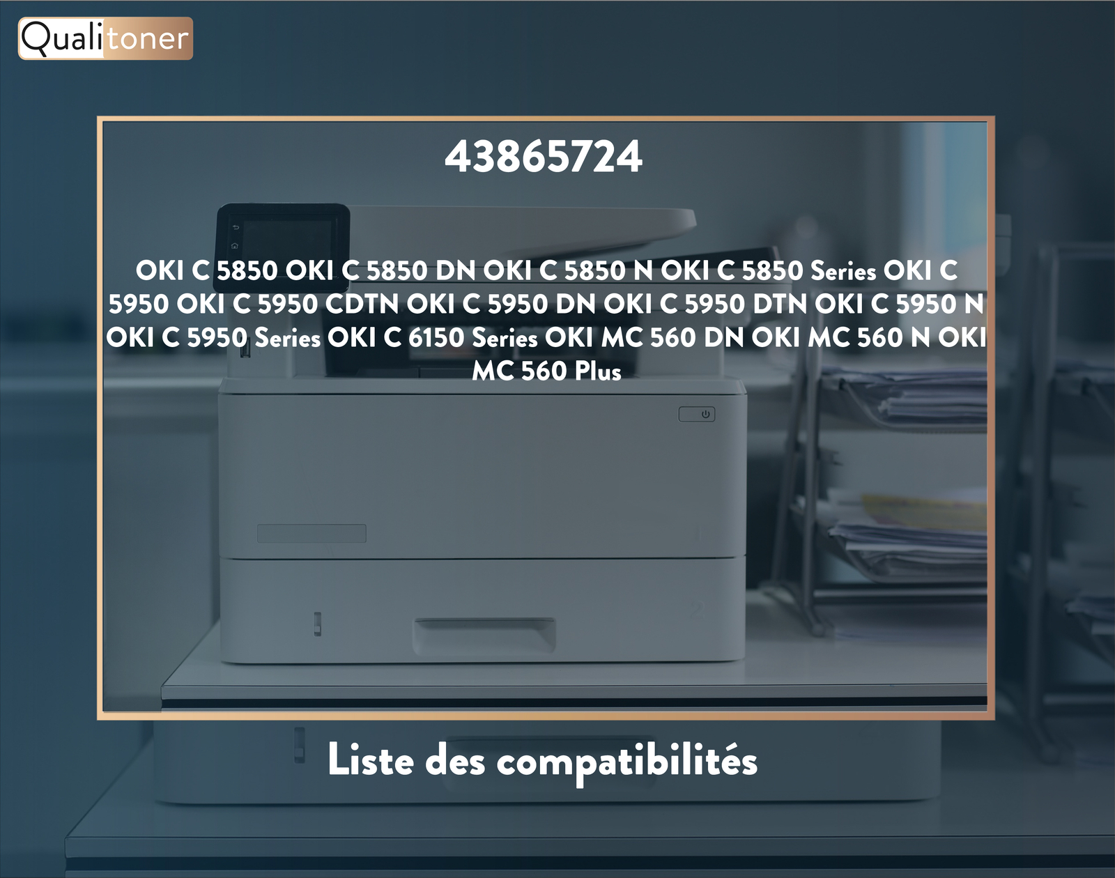 Toner noir compatible OKI 43865724 par QUALITONER pack de 2