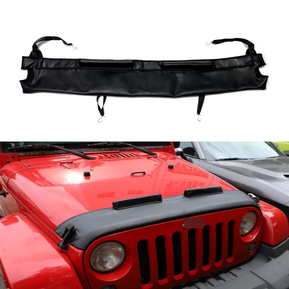 Leather Bonnet Bra Hood Cover Mask Protector For Jeep Wrangler 2/4 Door 2007+ - Image 2 of 4