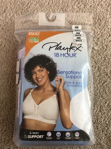 Playtex 18 Hour Sensational Support Bra 20/27 Size 46B Wirefree White NEW