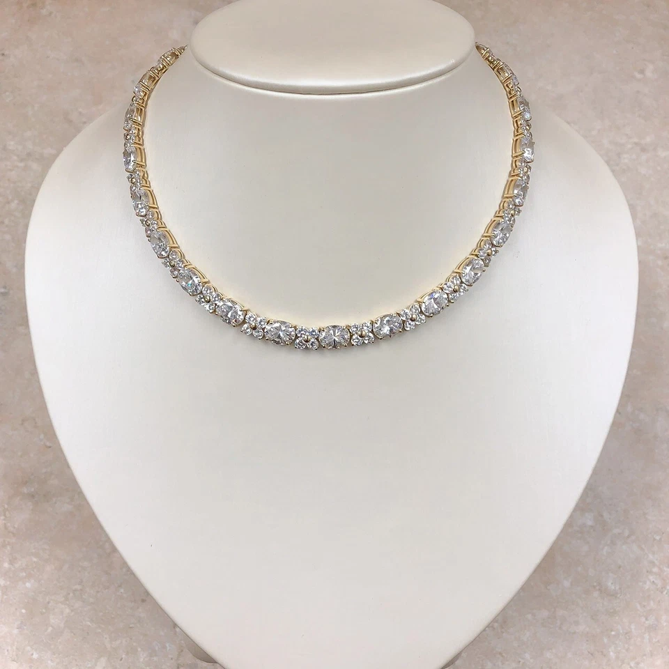 30CT Lab-Created Oval Cut Diamond Tennis Women's Necklace 14K Yellow Gold Plated - Image 2 of 4