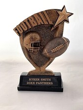 🏈FOOTBALL TROPHY GOLD/BLACK  APPROX. 7 INCHES TALL PERSONALIZED RESIN ONE PIECE