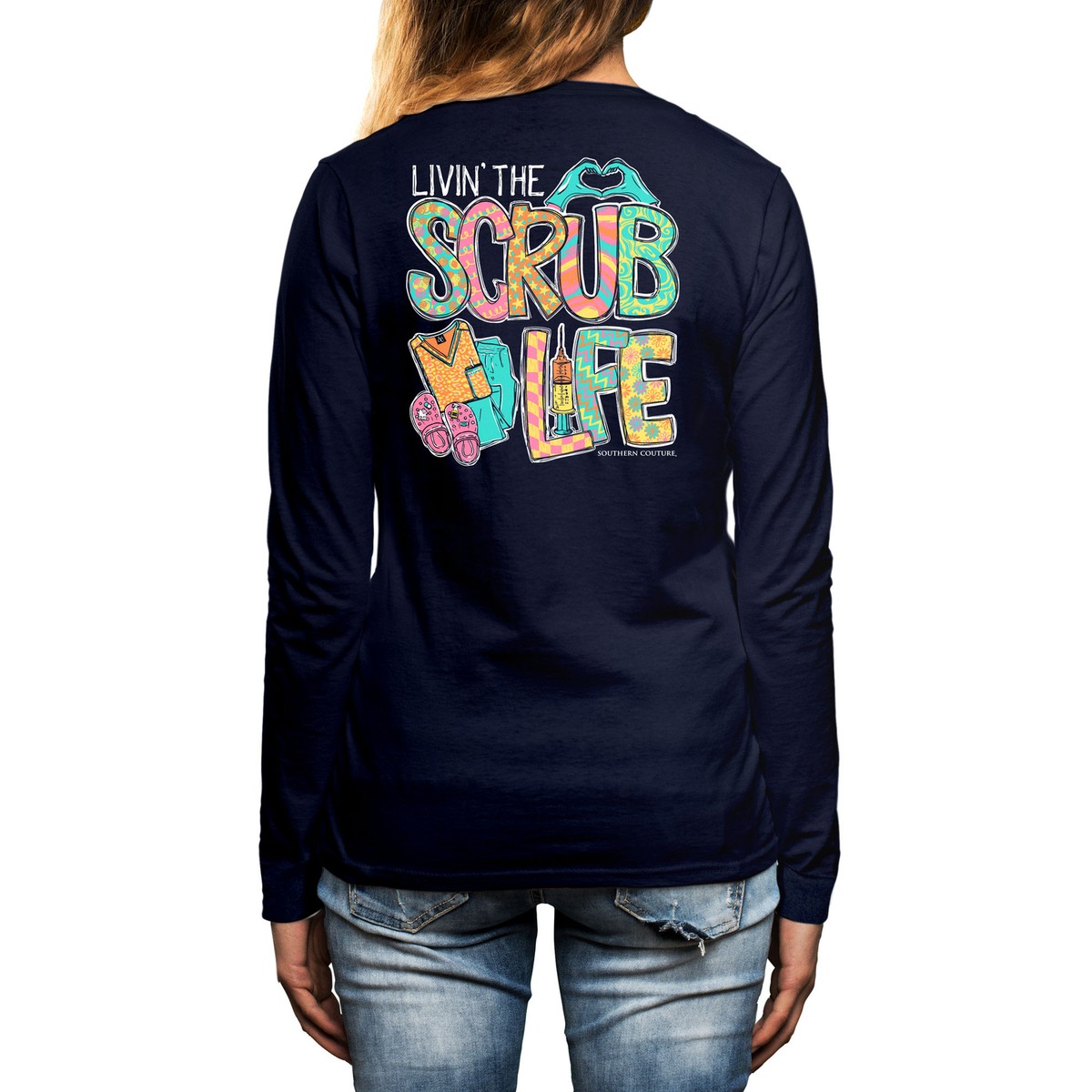 Southern Couture Livin' The Scrub Life Navy Blue Long Sleeve