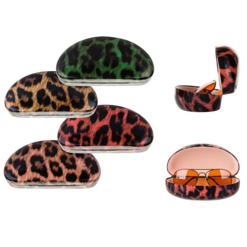 Leopard Style Hard Eyeglass Sunglasses Cases For Men Women Clam Shell - Picture 1 of 5