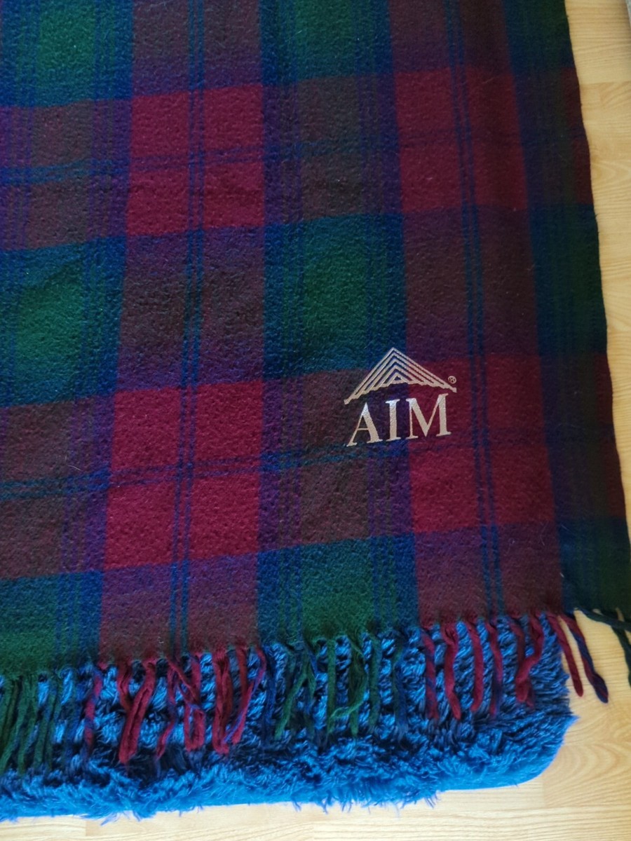 Vintage Lands End Throw Blanket Red Blue Green 55x64 Fringed Plaid