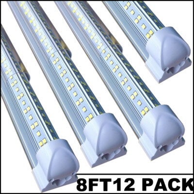 8FT LED Tube Light Fixture 144W LED Shop Light Bulb 6500K Cool White 18000LM 12P