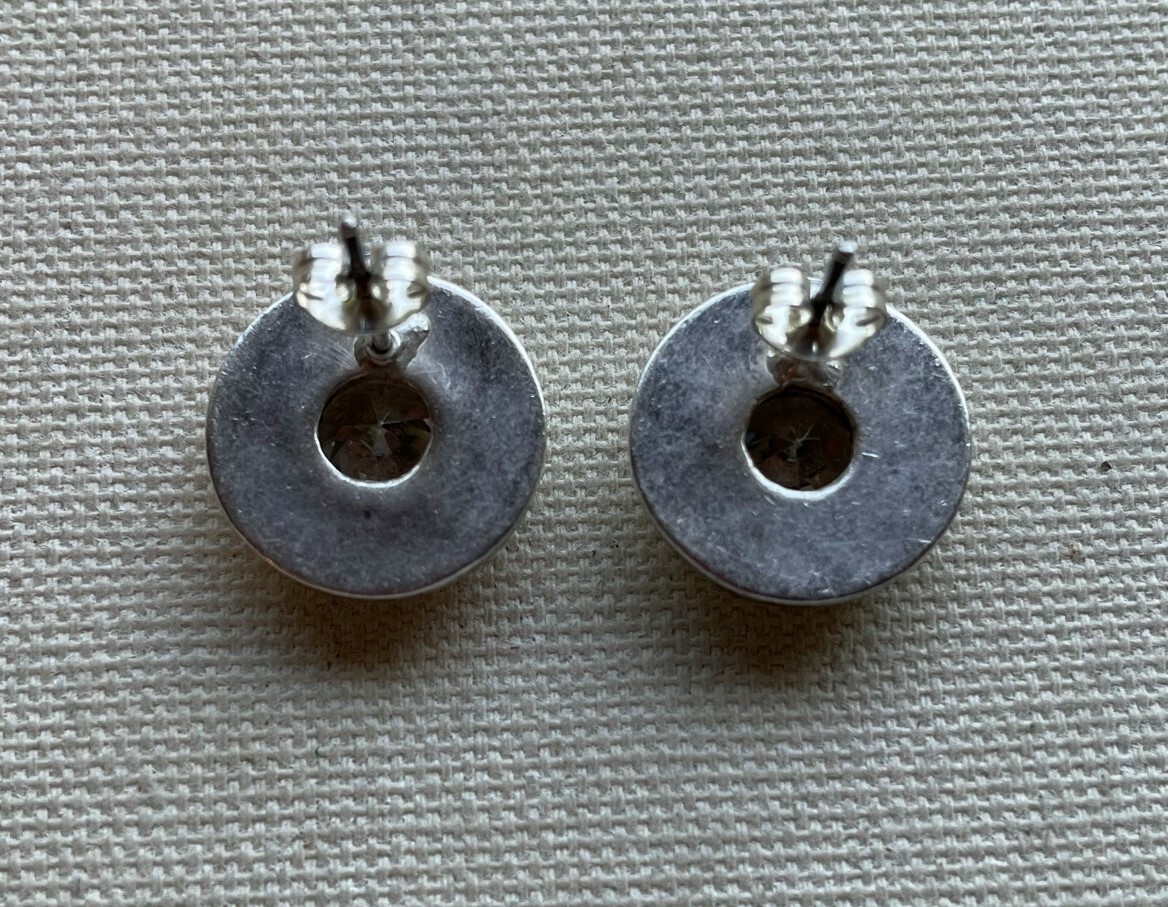 Solitaire Circle Statement Earrings Button Crysta… - image 3