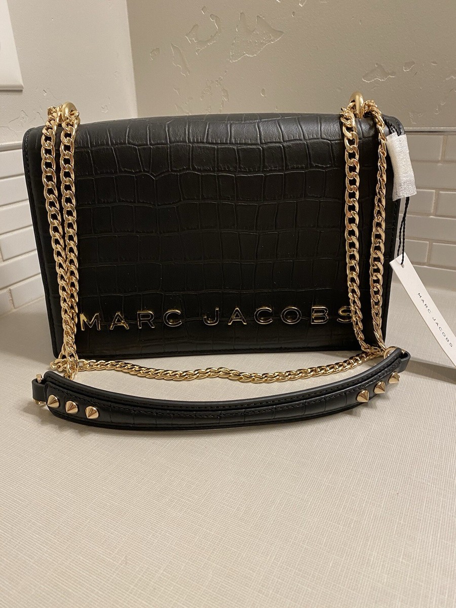 MARC JACOBS NWT Black Double Take Croc-Embossed Leather Gold MARC JACOBS NWT Black Double Take Croc-Embossed Leather Gold