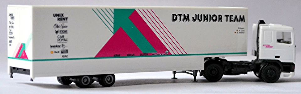 Daf 95 Jumbo-Koffer-Sattelzug Camion da Corsa DTM Junior Team 1:87 Herpa 035804 - Immagine 4 di 4