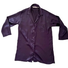 Vintage Victorias Secret Purple Satin Long Button-Up Nightshirt Pajama Top Sz XS