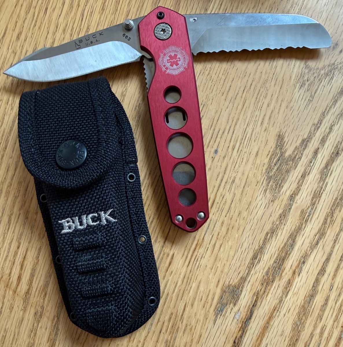 BUCK 883 CODE 3 RED CROSS LOCK KNIFE NEVER USED N13 | eBay