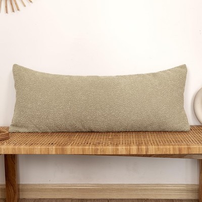 14x36 inch Boucle Lumbar Pillow Cover, Camel Woven Texture Neutral Long Pillo...