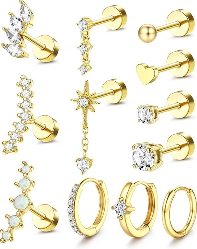 YADOCA 20G Helix Piercing Jewelry Flat back 20G=0.8MM, 14k Gold Plated 