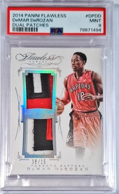 2014-15 Panini Flawless Dual Patch DeMar DeRozan /15 PSA 9 Game Worn Toronto