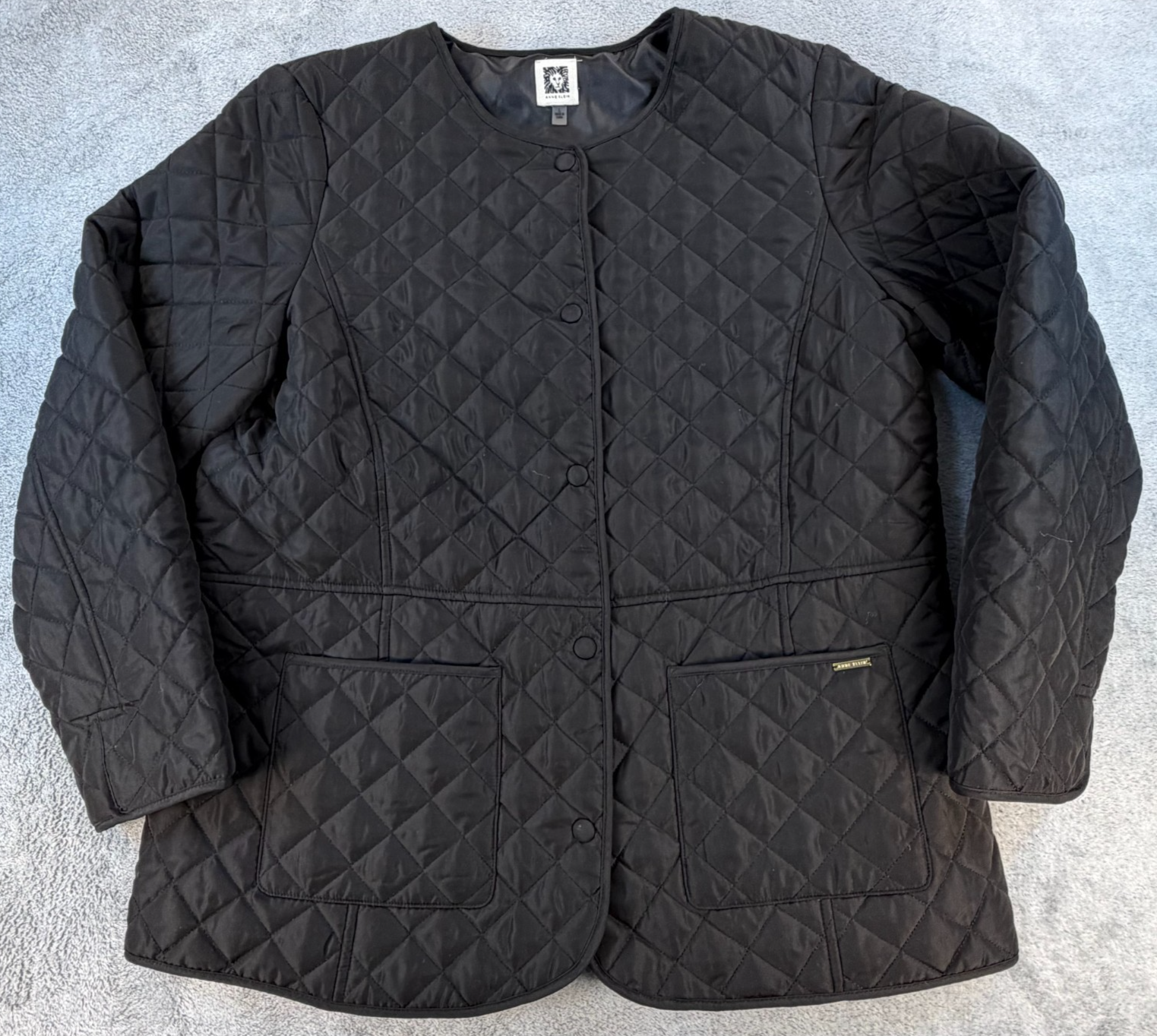 Anne Klein Women’s Quilted Jacket Black Diamond Pattern Snap Front Size L