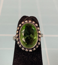 925 Sterling Silver Adjustable Ring w/ Large Green Stone