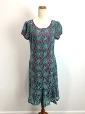 Lemonade On The Lawn Womens Dress 12 L Blue Overlay Red Pencil Boho Witchy Fairy