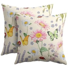 Spring Pillow Covers 18x18 Set of 2 Floral 18" x 18" Pack of 2 Pink Yellow