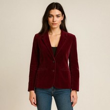 Vintage red cotton velvet blazer 80s luxe glam whimsigoth statement classic M/L