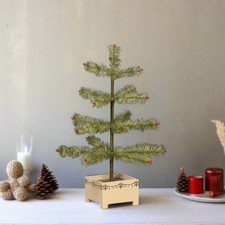 Ragon House Germany Style 18" Green Feather Tree w/ Berries in Stenciled Wood Ba