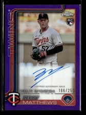 Zebby Matthews RC 2025 Topps Chrome Update Rookie Debut Auto Purple 166/250 [dnr