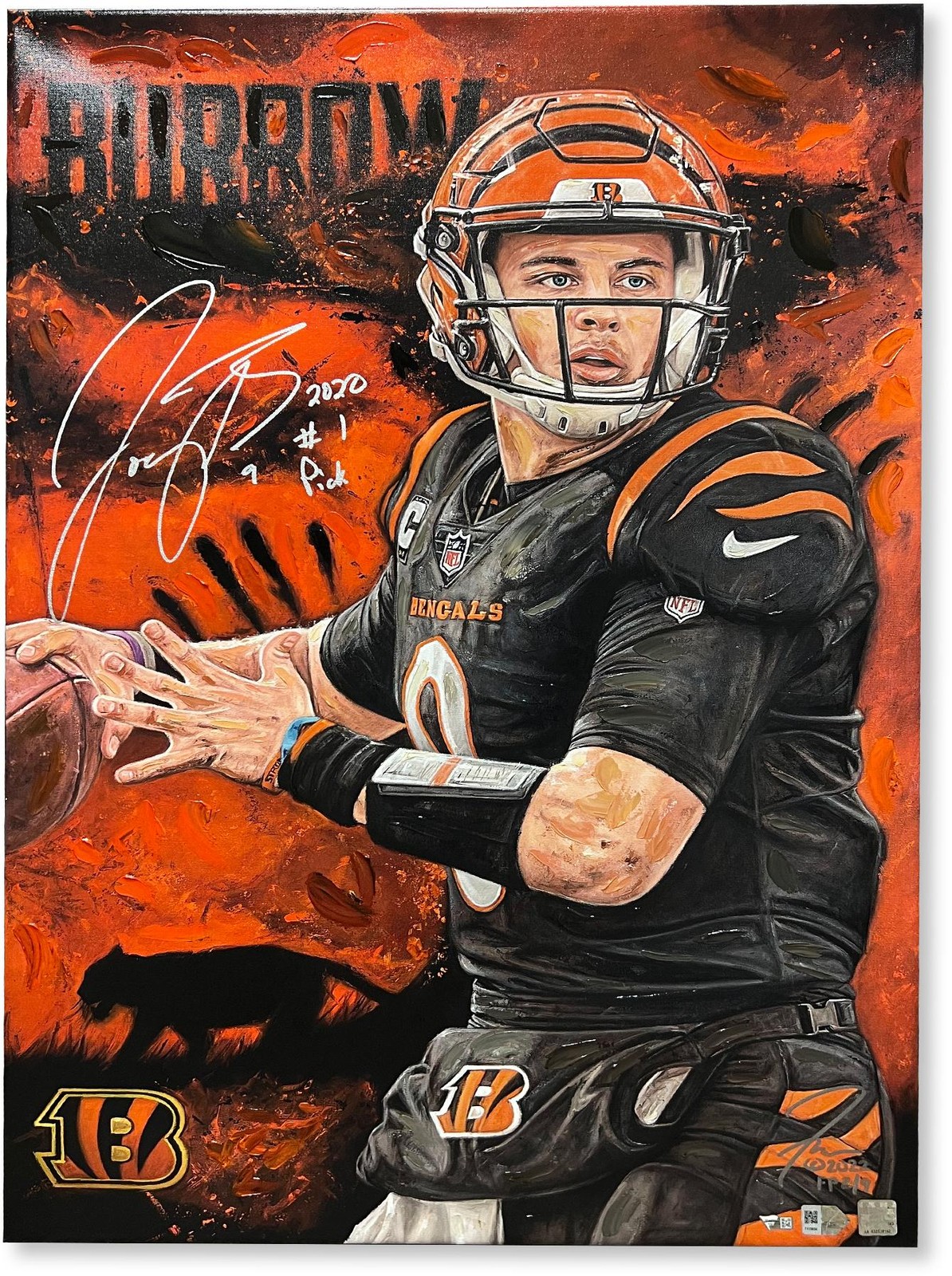 Joe Burrow Autographed Signed Cincinnati Bengals Bengals 24x36 Canvas Giclee Print w/Insc-Justyn Farano-LE of 9 