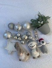 Silver beige Christmas decor pieces plant baubles star light Xmas