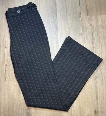 Vtg Cache Dress Pants Women s 4 Black Blue Pin Stripe Wide Leg USA Made Office