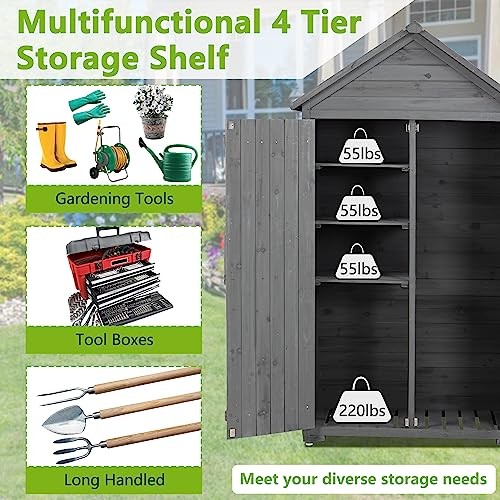 Capanno da Giardino in Legno 69" Porta Attrezzi Organizzatore con 3 Ripiani Estraibili e - Foto 7 di 8