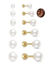 Small Pearl Stud Earrings for Women, 6 Pairs Hypoallergenic 6 Pairs Pearls-Gold