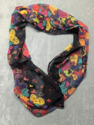 Laurel Burch Vintage Infinity Neck Scarf Dancing Hearts Artsy Whimsy 90s