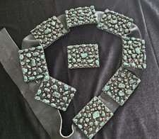 INSANE Vintage Silver & Turquoise Southwest Belt & Buckles 9 Total
